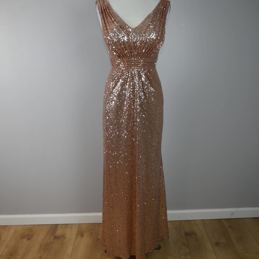 Revelry Bijou Rose Gold Sequin Bridesmaid Dress Size 4 Formal Prom Glam